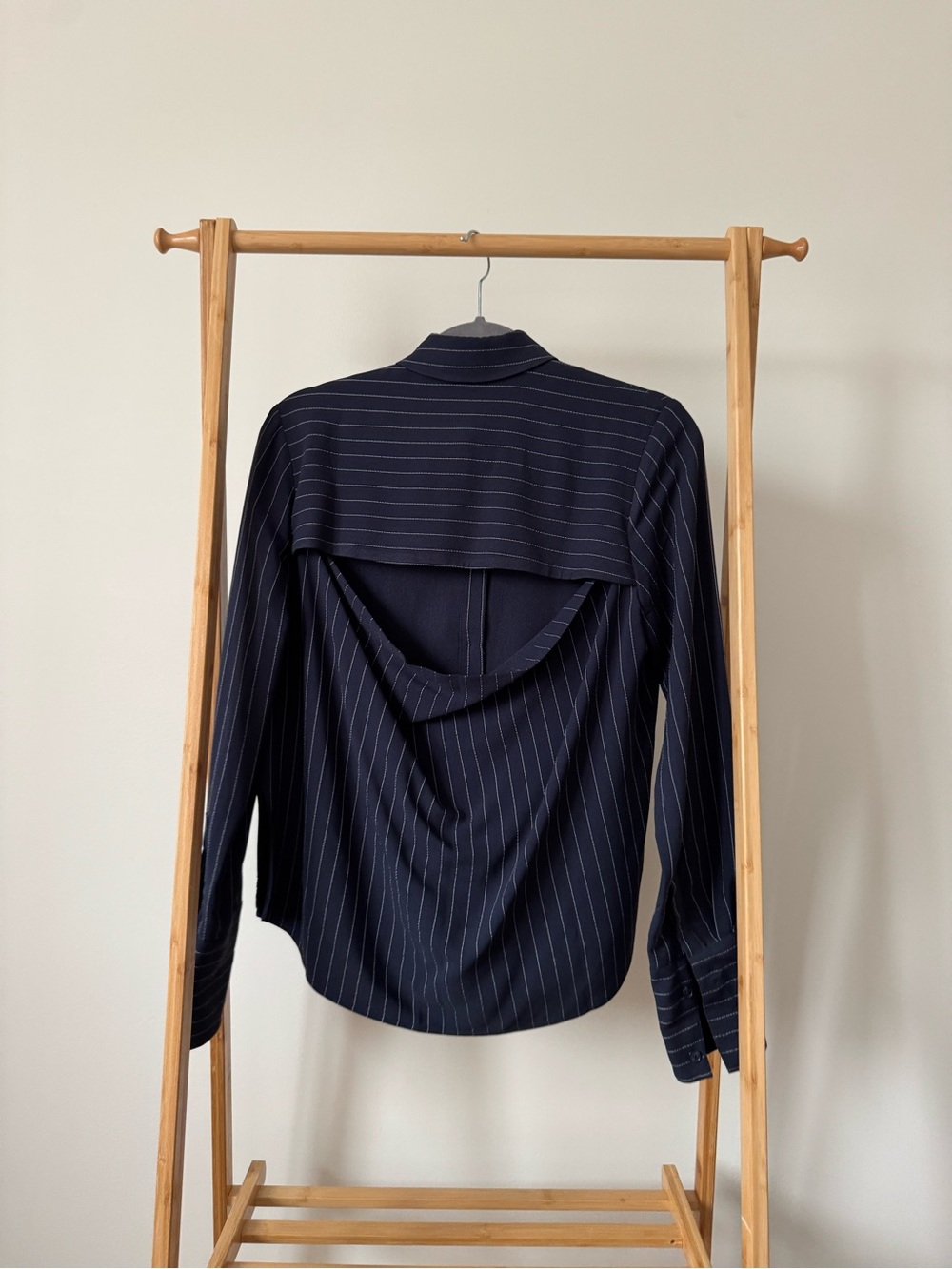 La Ligne Navy Pinstripe Opened Back Shirt, Size XS - Picture 4 of 11